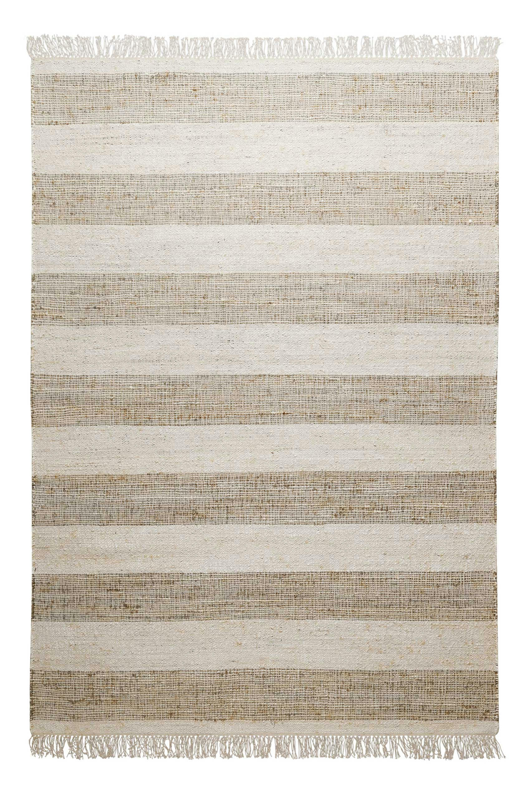 VIRGIL - Tapis plat tissé main à franges rayé brun et beige 130x190