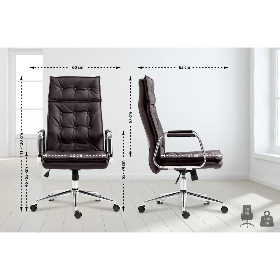 CLP Bureaustoel Sotira chroom Frame - Echt leer - bruin