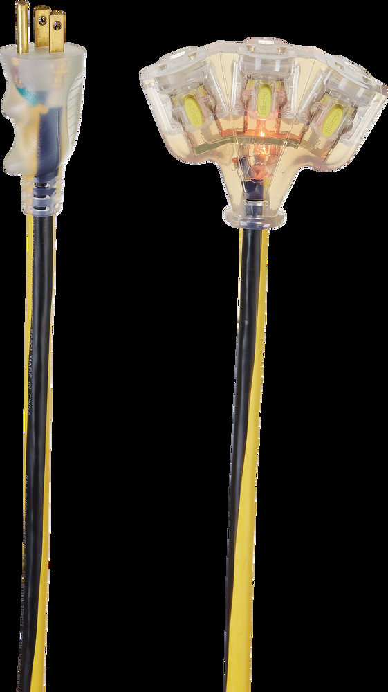 MAXIMUM 100-ft 12/3 Outdoor Extension Cord with 3 Grounded Outlets, Lighted End and Locking Connector, Yellow/Black
