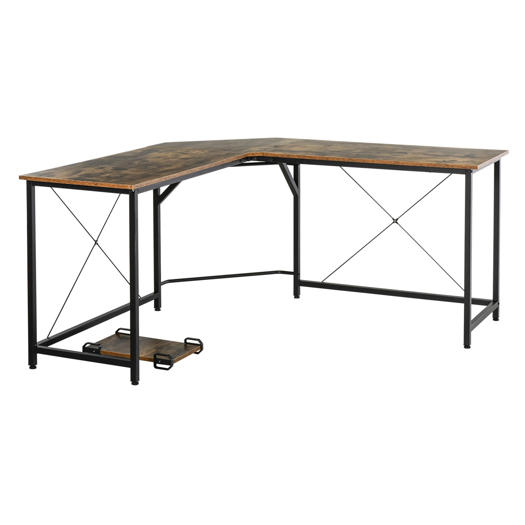 - Bureau d'angle design industriel aspect vieux bois métal noir