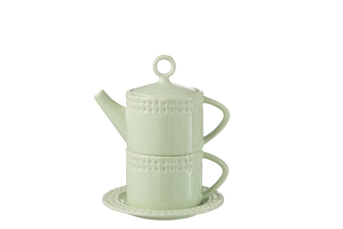 J-Line theepot   theemok - keramiek - groen