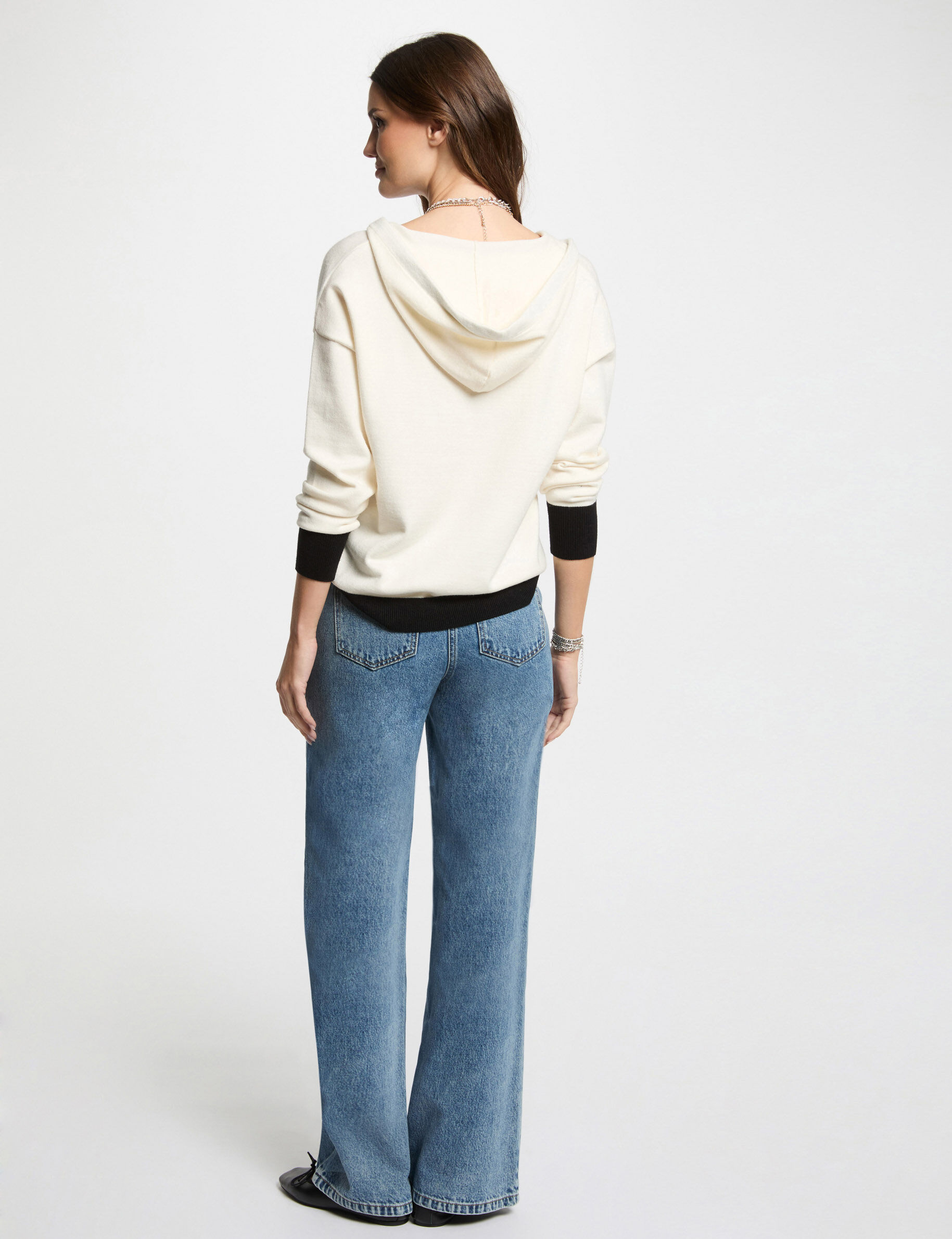 Jumper V-Neck And Hood White Women