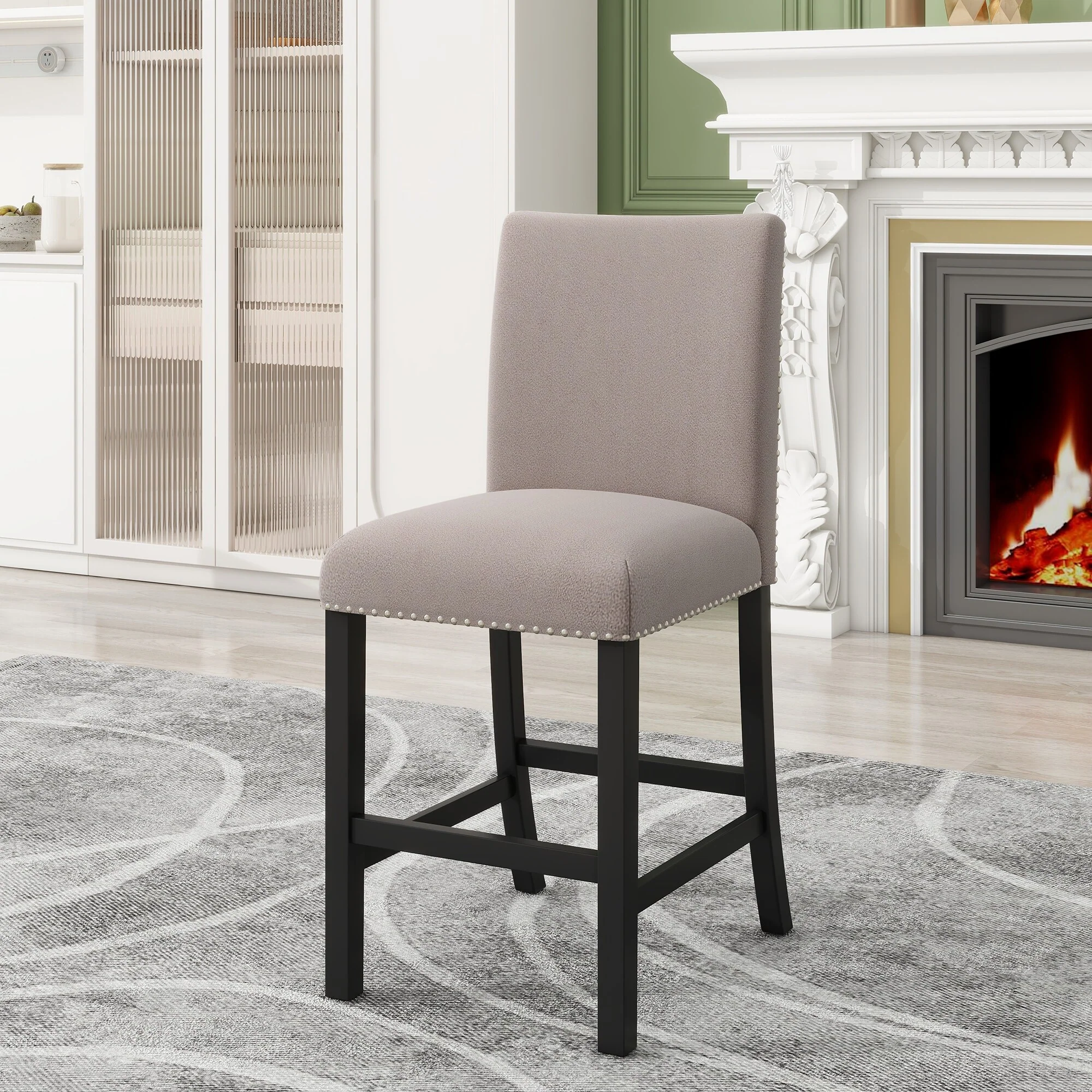 5-piece Counter Height Dining Table Set with One Faux Marble Top Dining Table and Four Velvet-Upholstered Chairs