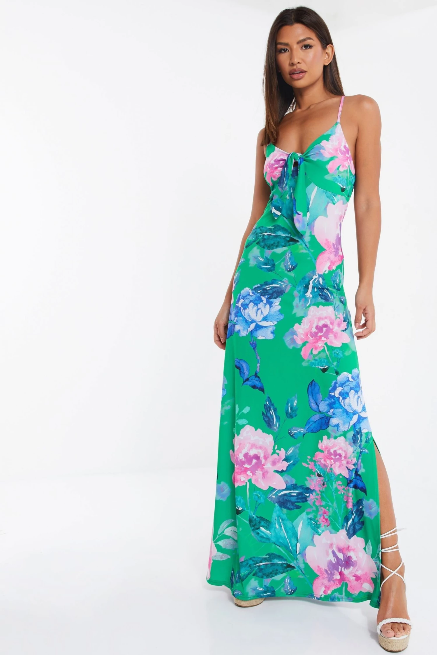Quiz Green Multi Floral Strappy Maxi Dress