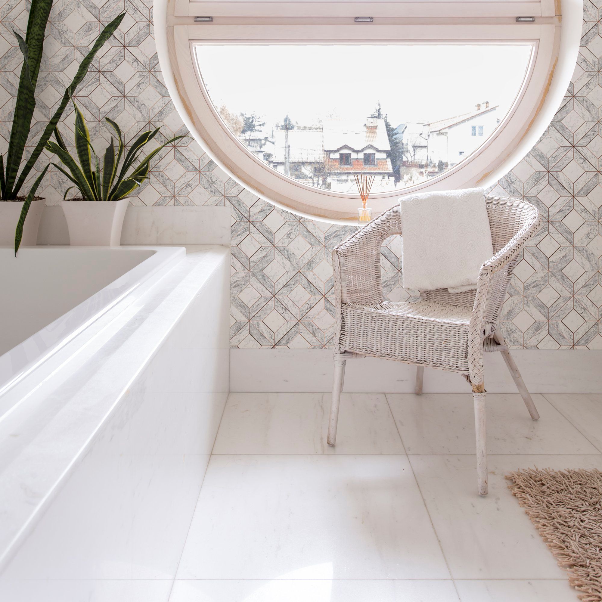 Contour Grey/White Marble Marquetry Washable Wallpaper