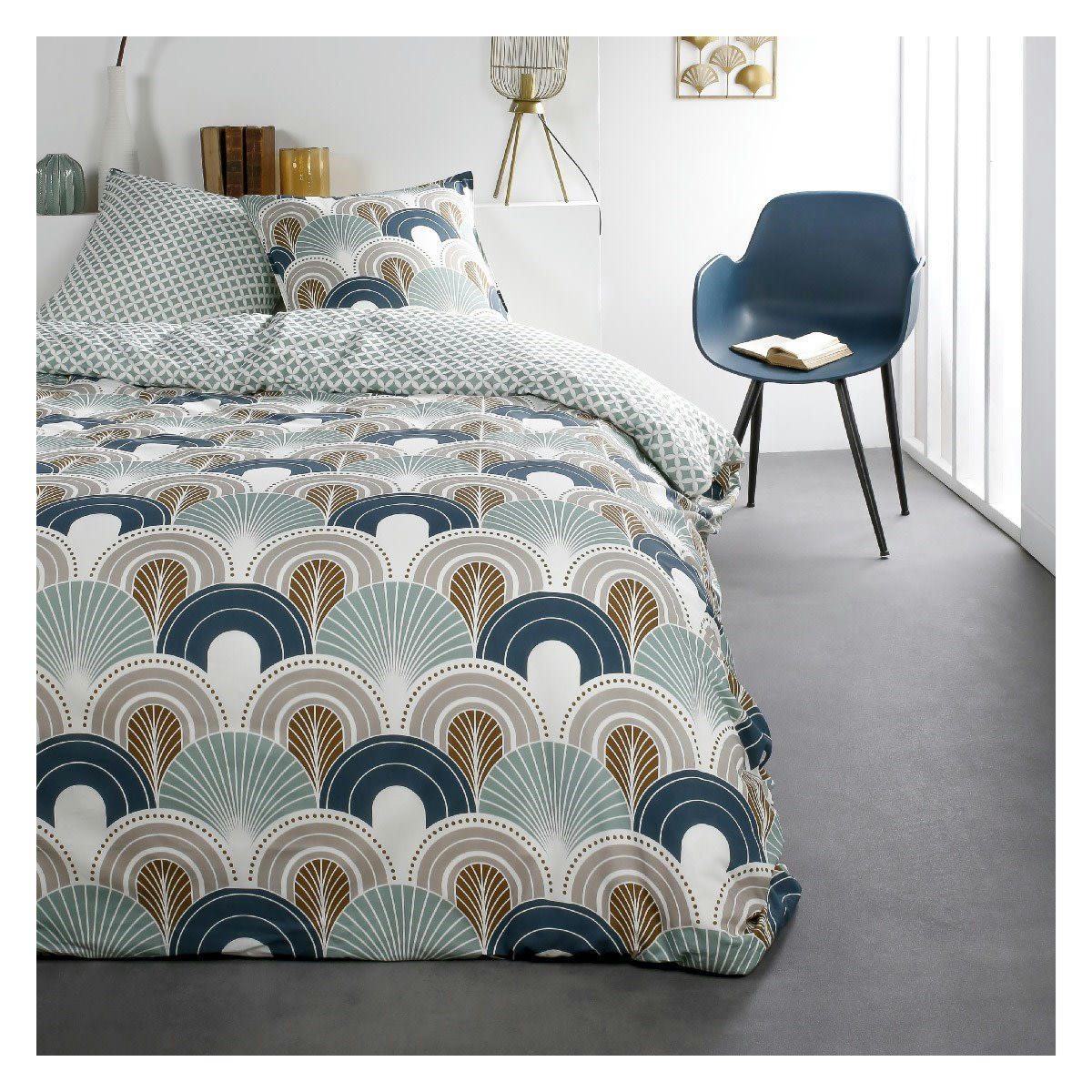 SUNSHINE - Parure de lit 2 personnes imprimé en Coton Bleu 220x240 cm