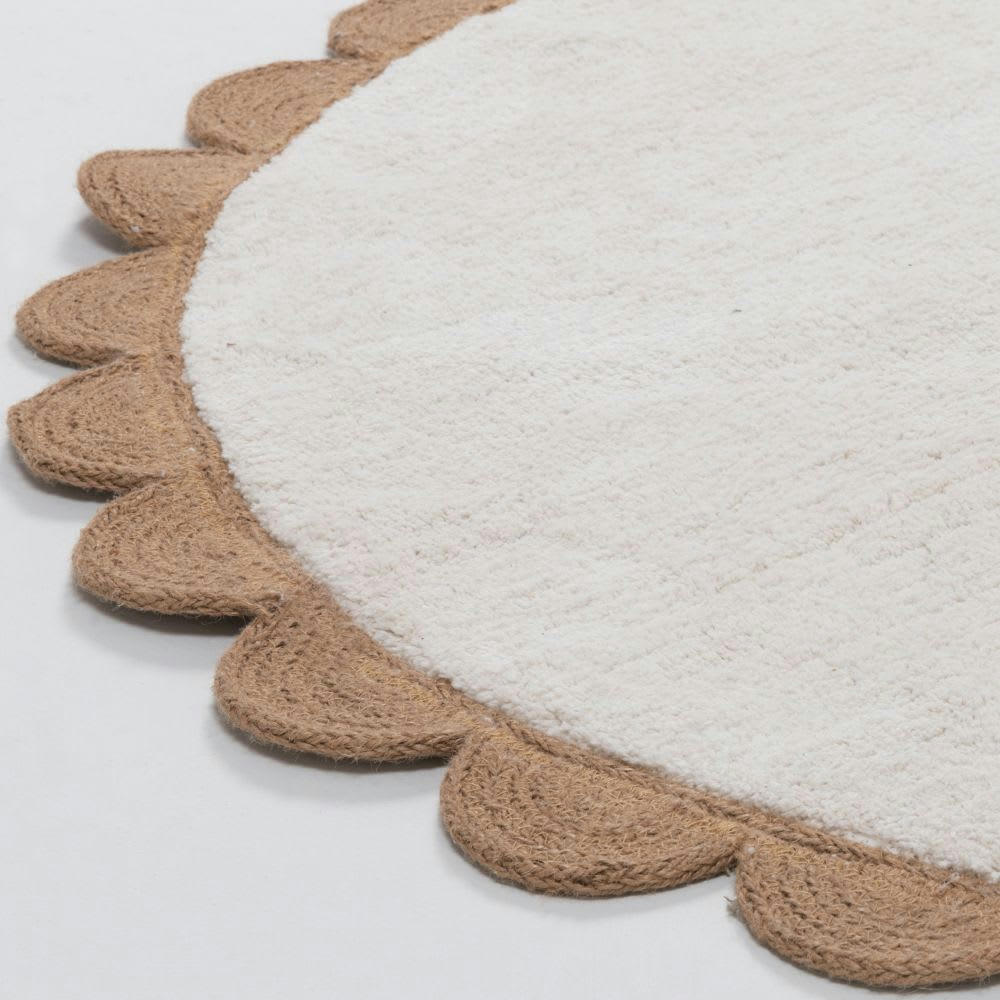 OULANKA - Tapis rond en coton recyclé et jute beige et blanc cassé D114