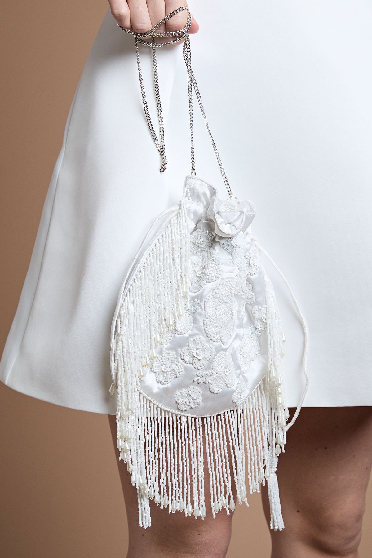 Coast Bridal Blair Embellished Drawstring Grab Bag With Fringe Detail