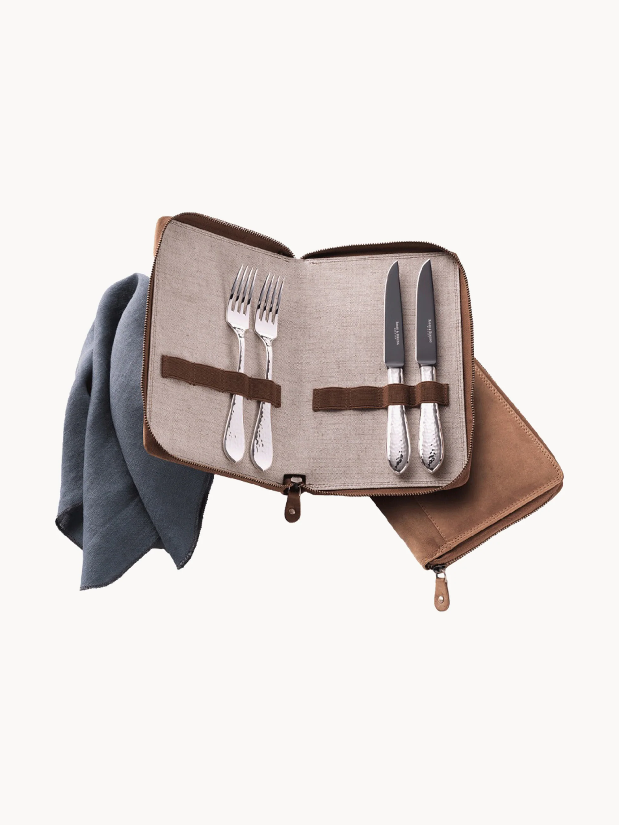 Handgefertigtes Besteck-Set Martelé mit Lederetui, 5er-Set