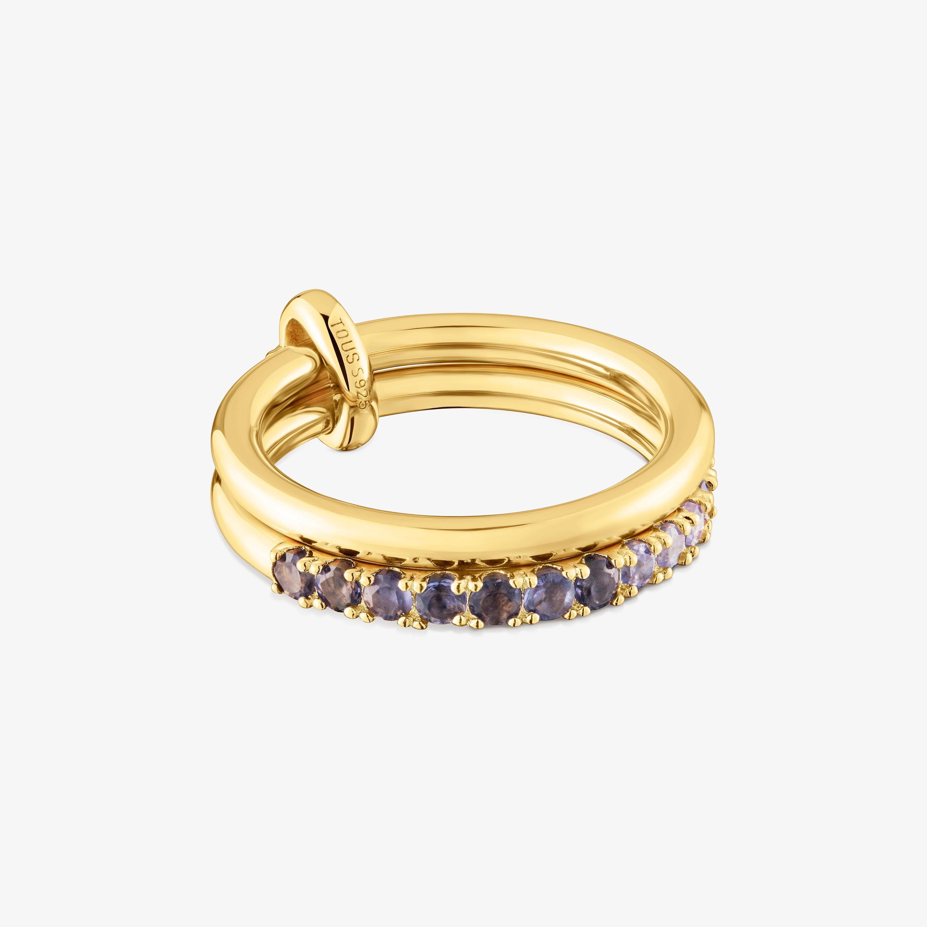 Anillo doble con baño de oro 18 kt sobre plata y gemas Straight