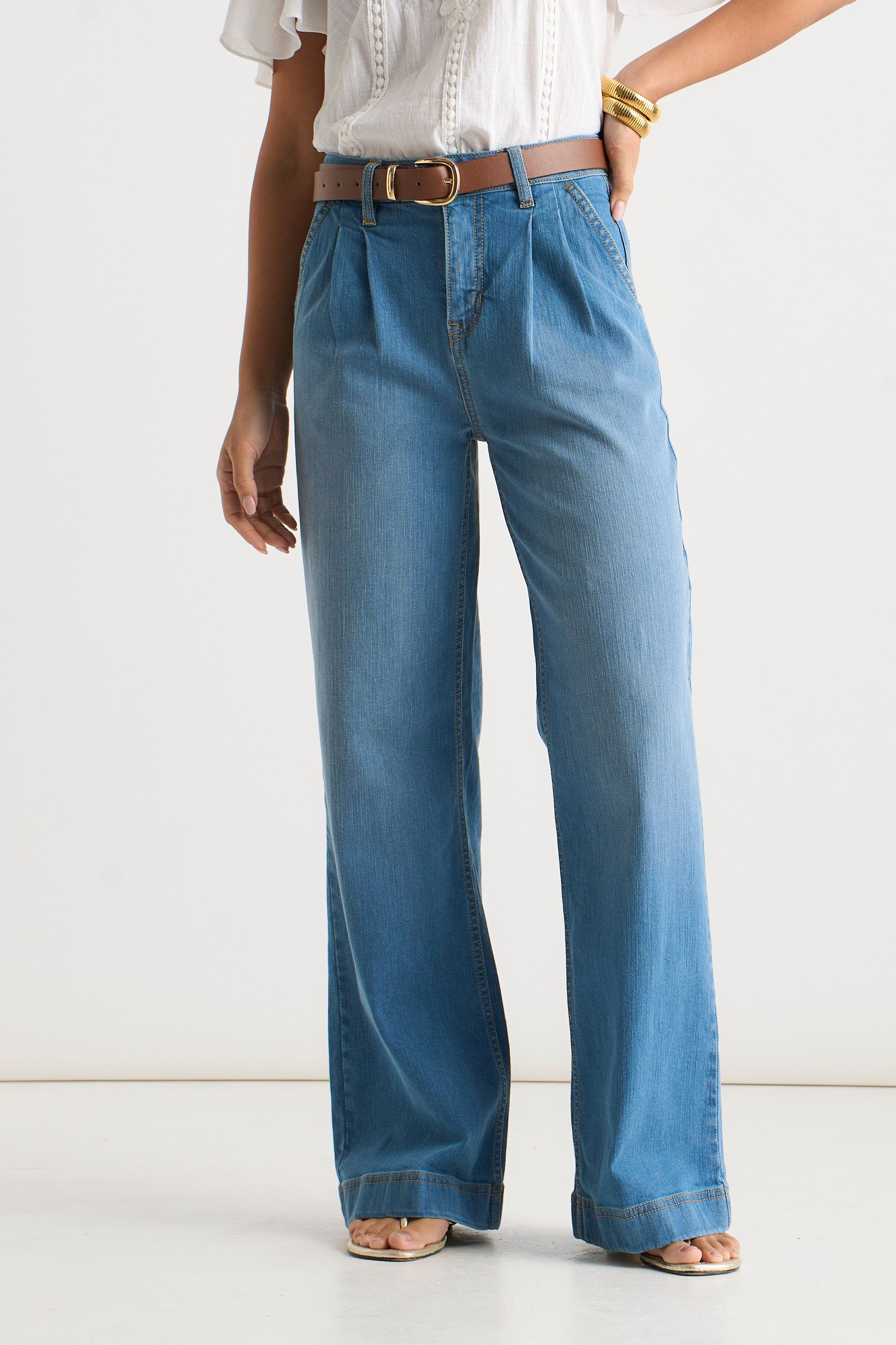 Gini London Blue Pleat Wide Leg Jean