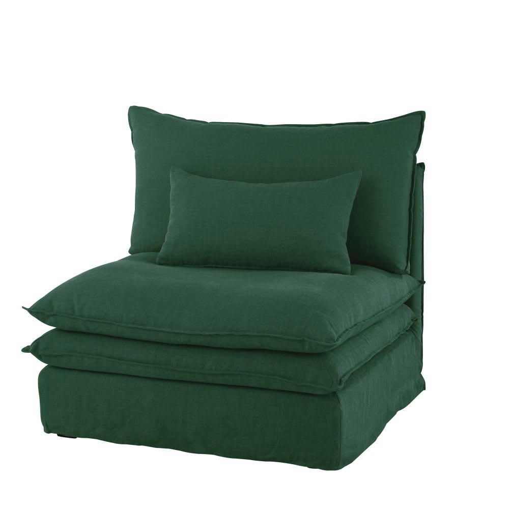 Pompei - Chauffeuse pour canapé modulable 1 place en lin froissé vert