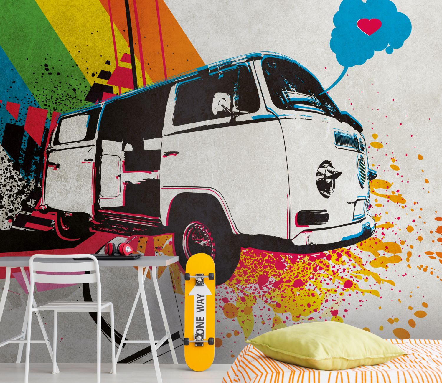 One Wall one Role fotobehang auto's meerkleurig, grijs, beige, blauw en rood - 371 x 280 cm - AS-383021