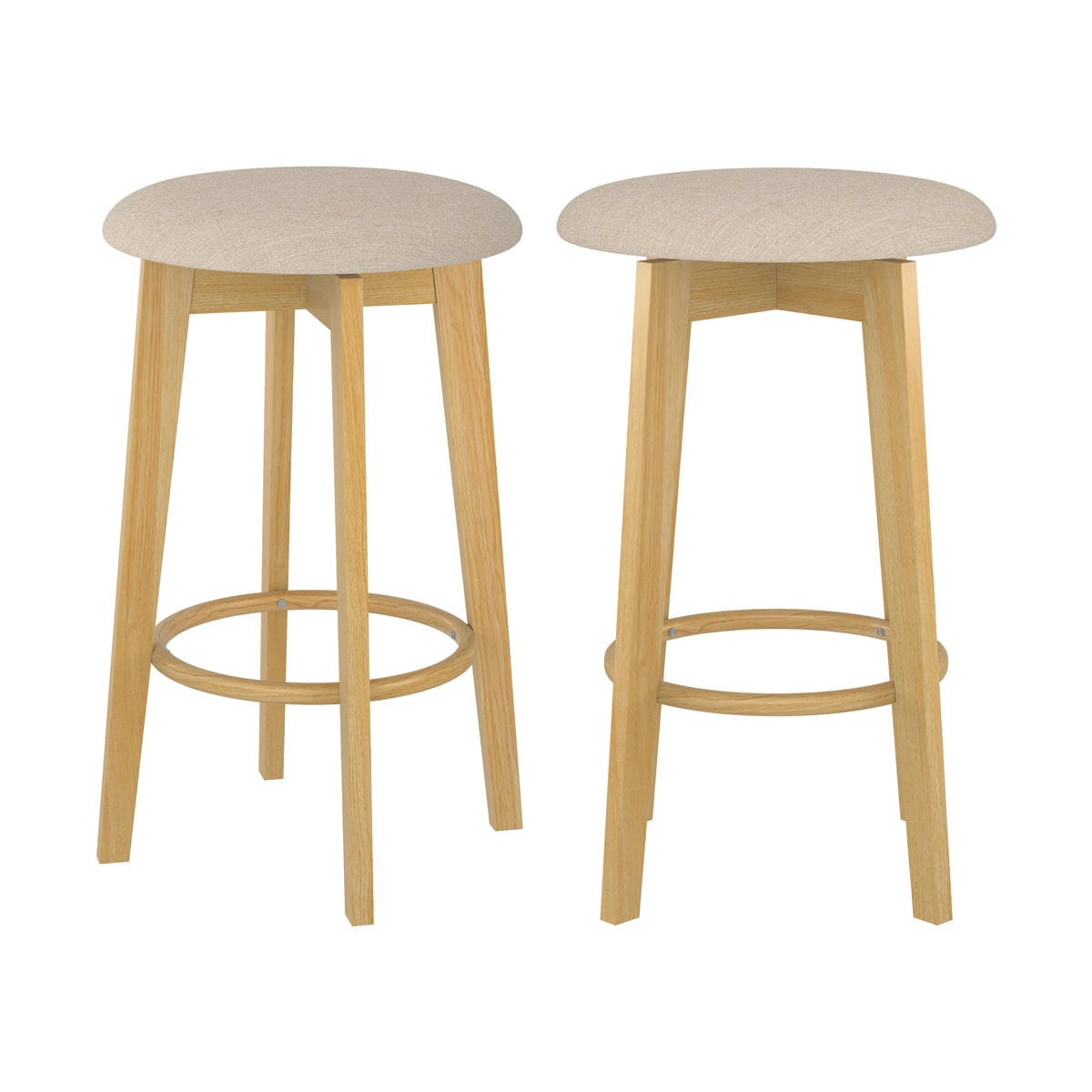 VAHINA - Tabouret de bar en tissu beige et bois clair 66 cm (lot de 2)