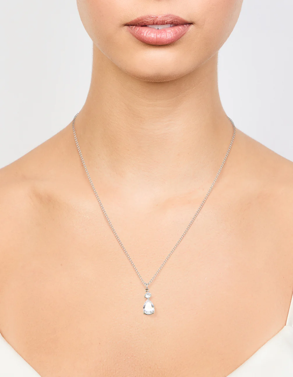 Waterproof Stainless Steel Cubic Zirconia Pear Pendant Necklace