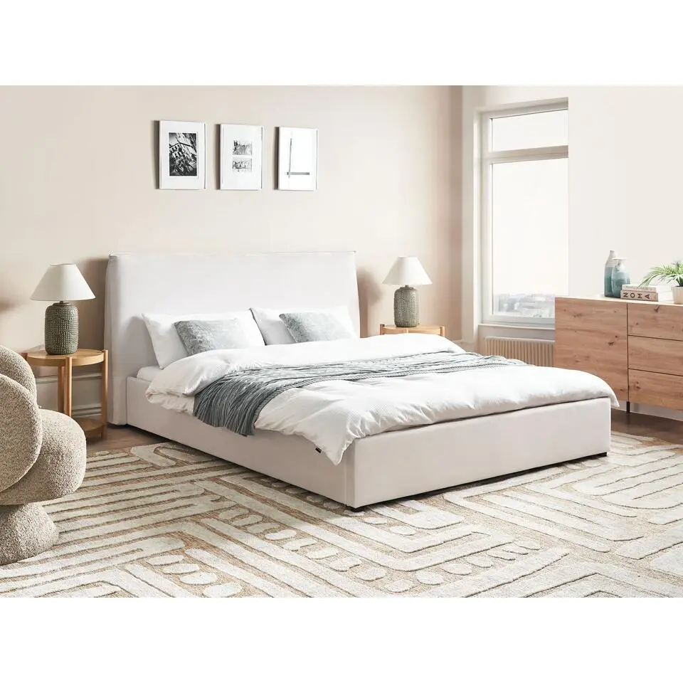 LAVAUR - Tweeperoonsbed - Off-white - 160 x 200 cm - Fluweel
