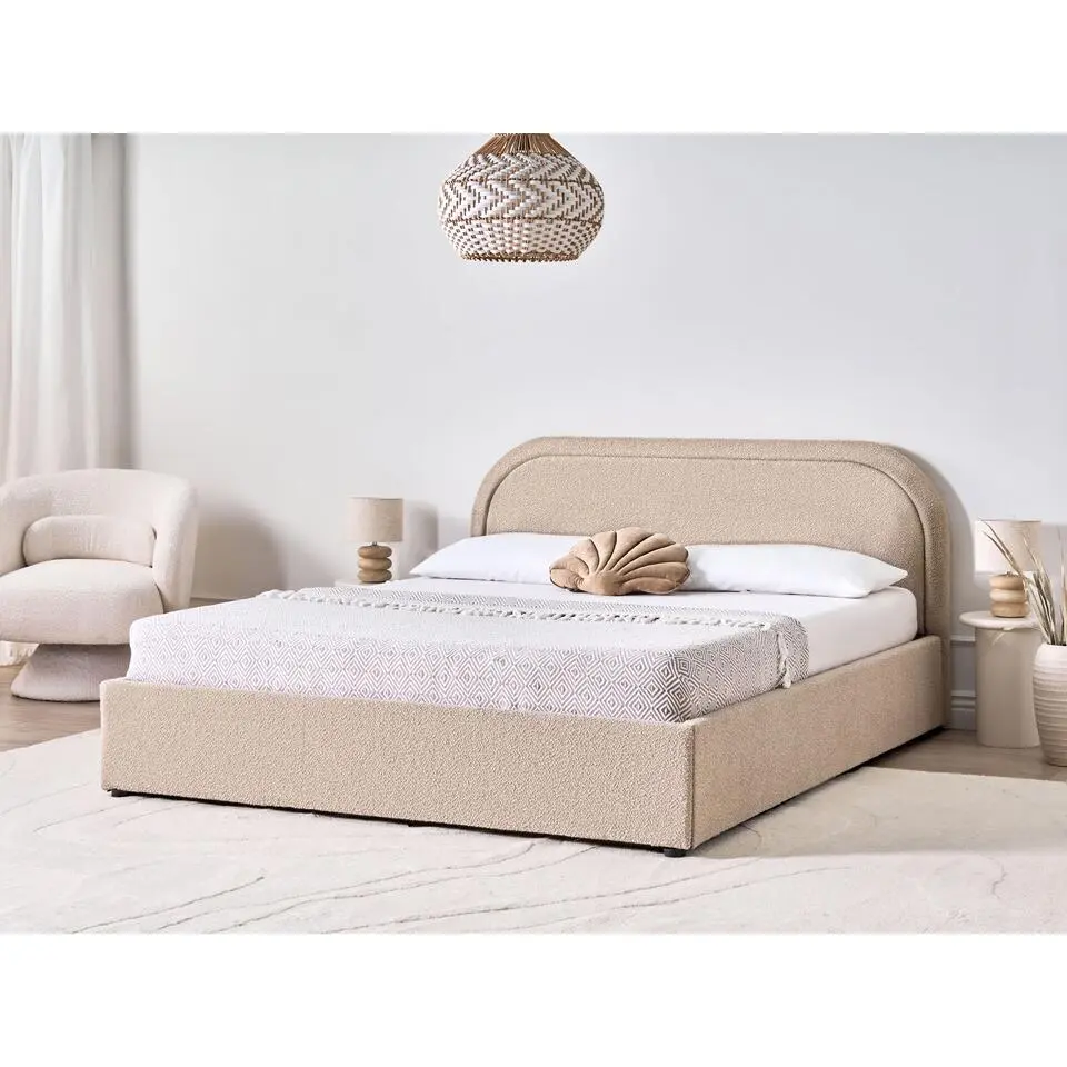 QUILLIEN - Bed met opbergruimte - Beige - 160 x 200 cm - Boucl&eacute;