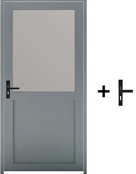 Bloc Porte Athena Gris Clair Vitrée H204 X L83 Cm Côte Tableau P.droit, Poignee Gd Menuiseries