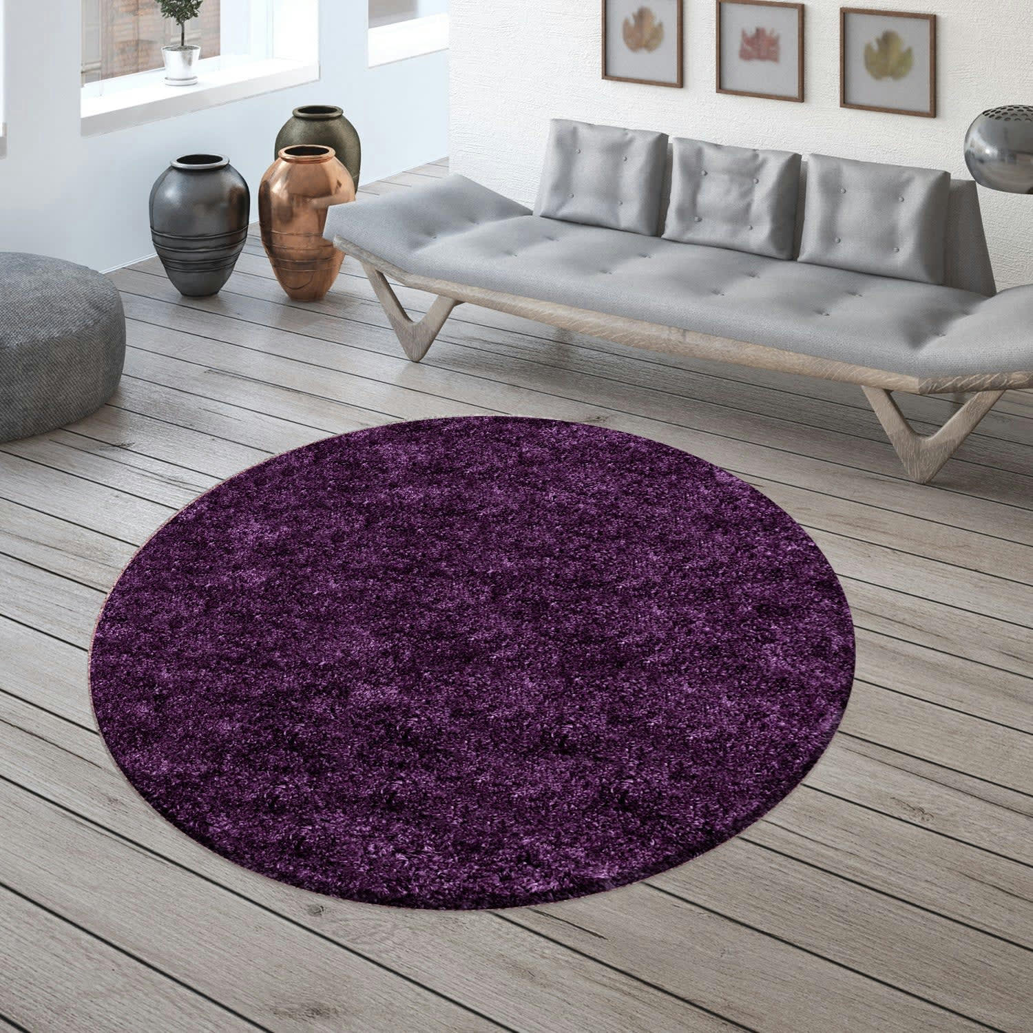 MOELLEUX - Tapis cosy rond à poils longs violet 80x80cm