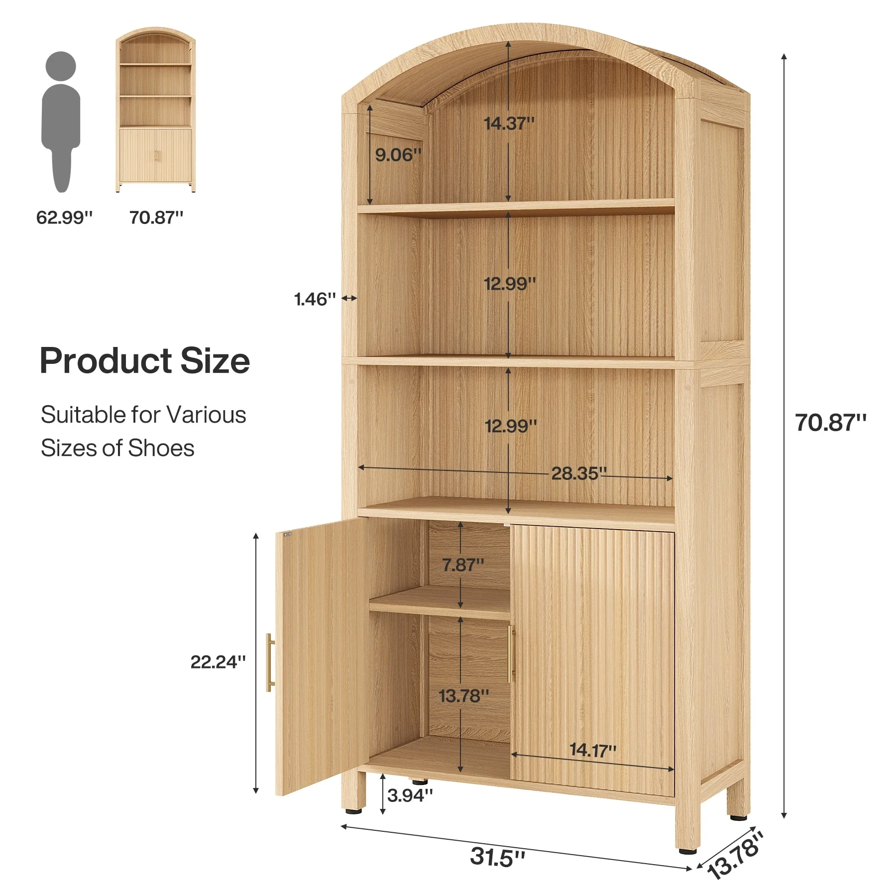 71'' Tall Arched Shoe Cabinet with Door, 5-Tier Shoe Storage Organizer