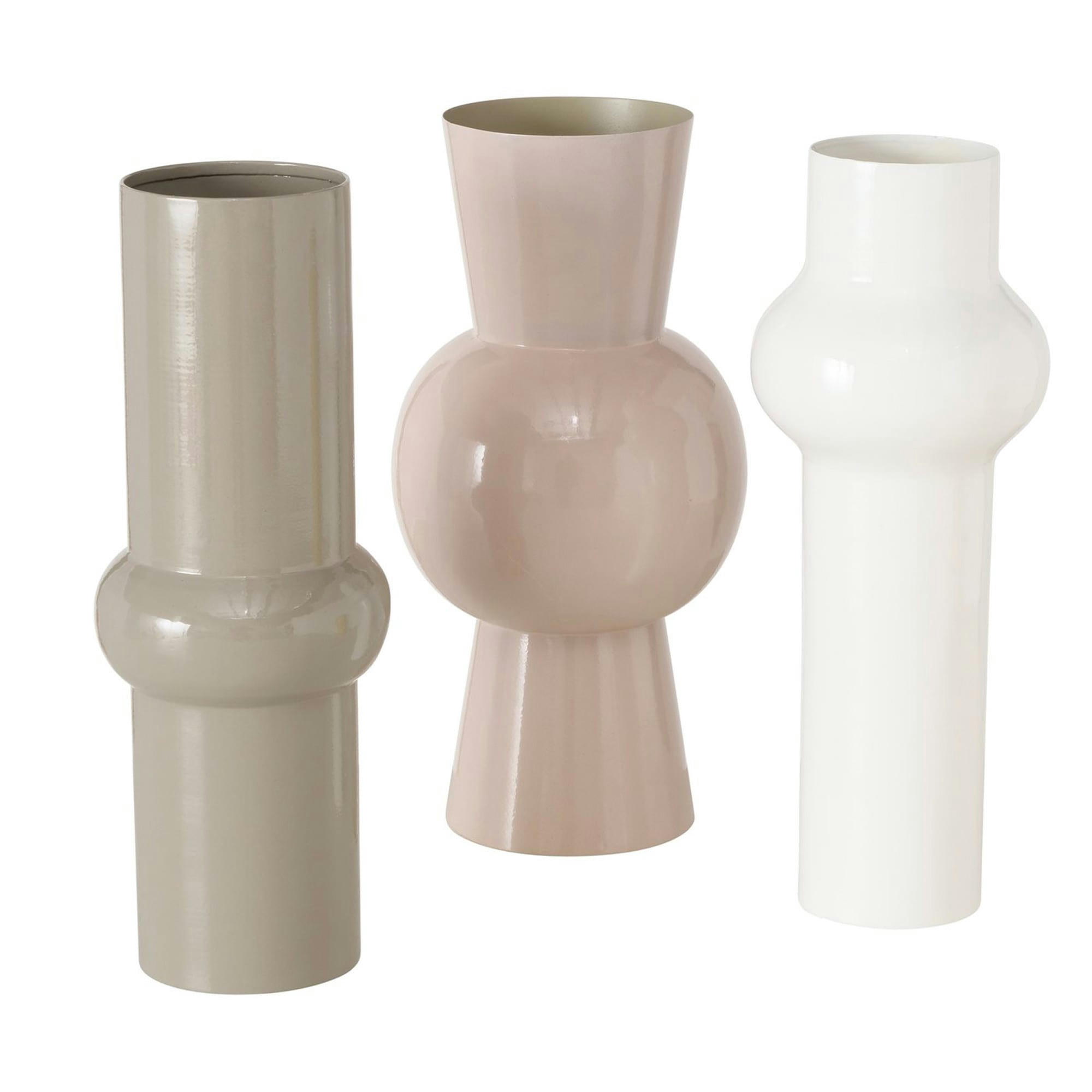 - Set de 3 vases design en fer émaillé blanc et beige