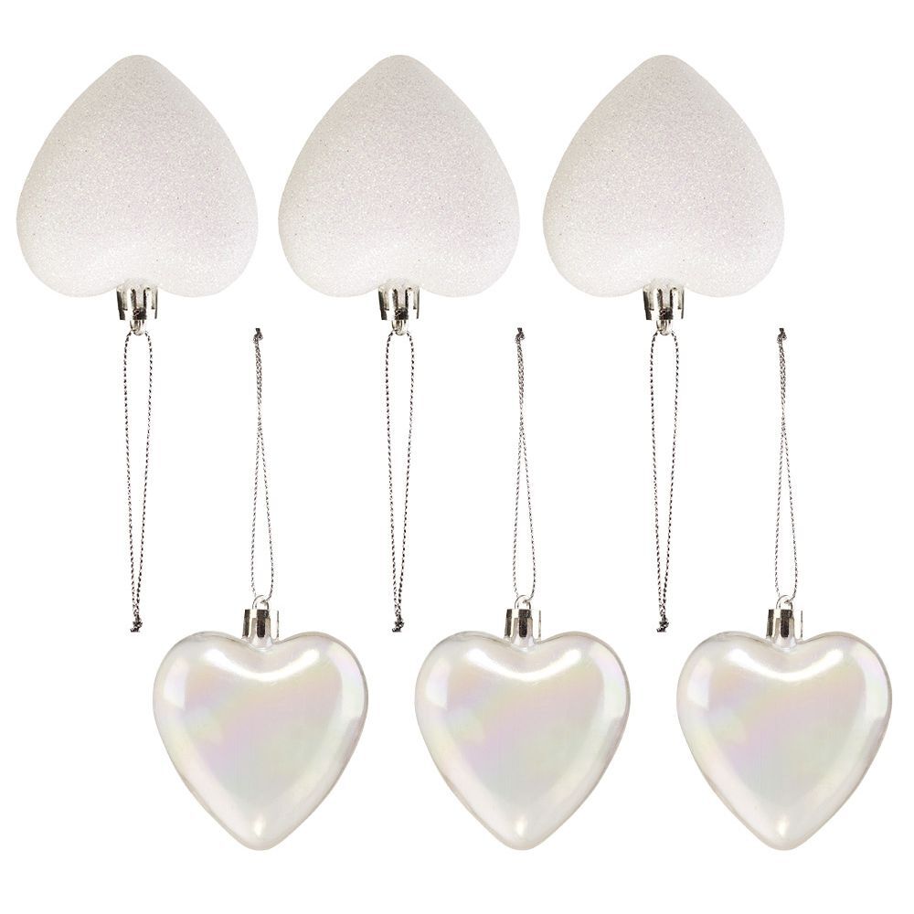 Suspension de No&euml;l Coeur blanc et transparent H7cm X6