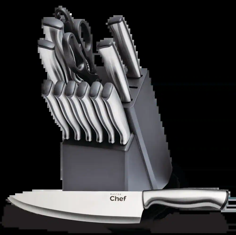 MASTER Chef Stamp Stainless Steel Knife Block Set, Ergonomic Grip, 14-pc