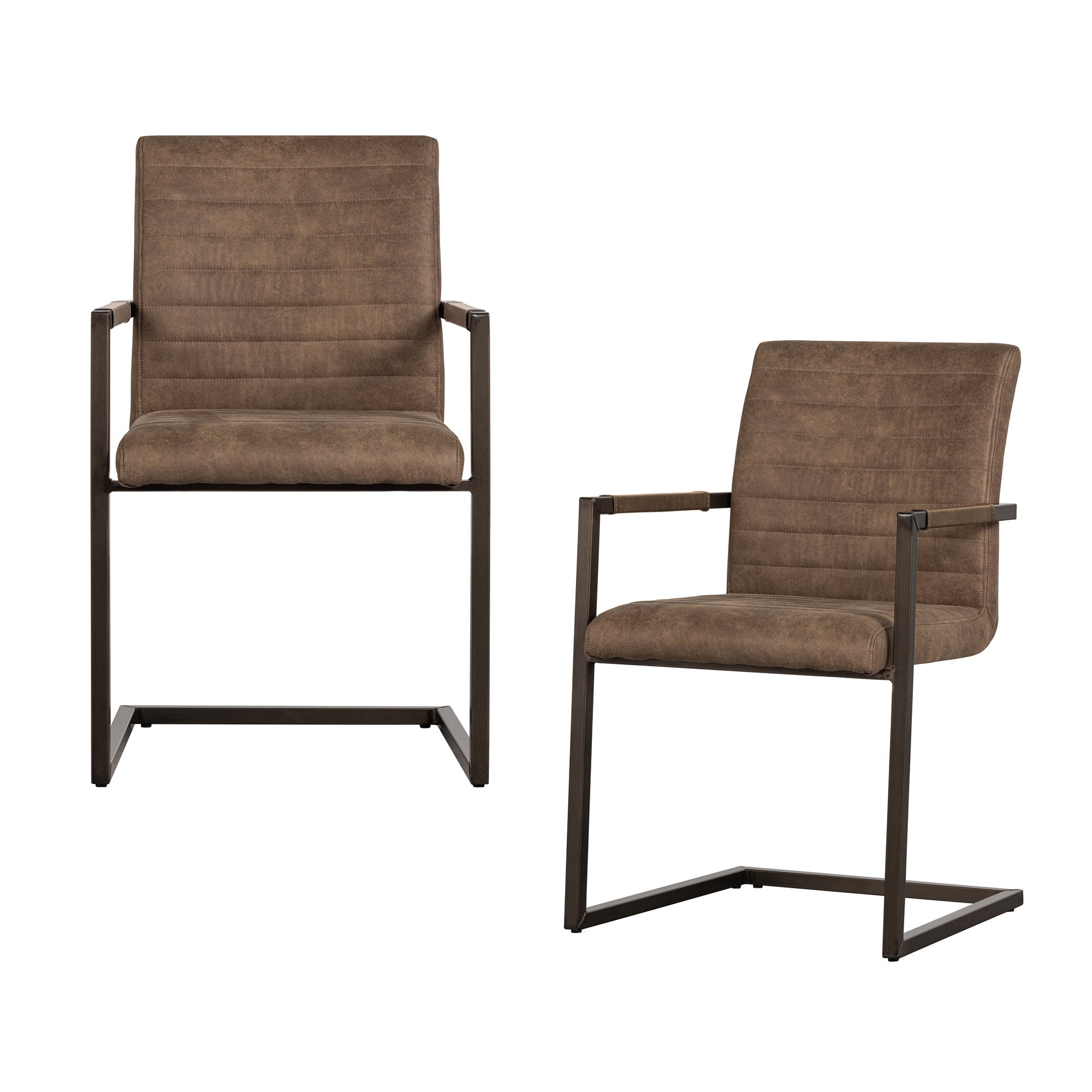 WOOOD eetkamerstoelen Bas - Leerlook - Taupe - Set van 2