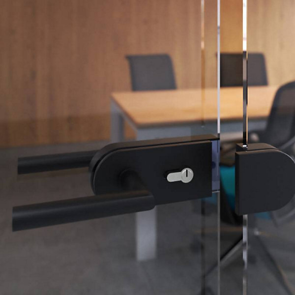 Emuca Kit de serrure et de gâche pour portes en verre doubles, loquet horizontal pour porte en verre 8-12mm, acier et aluminium,
