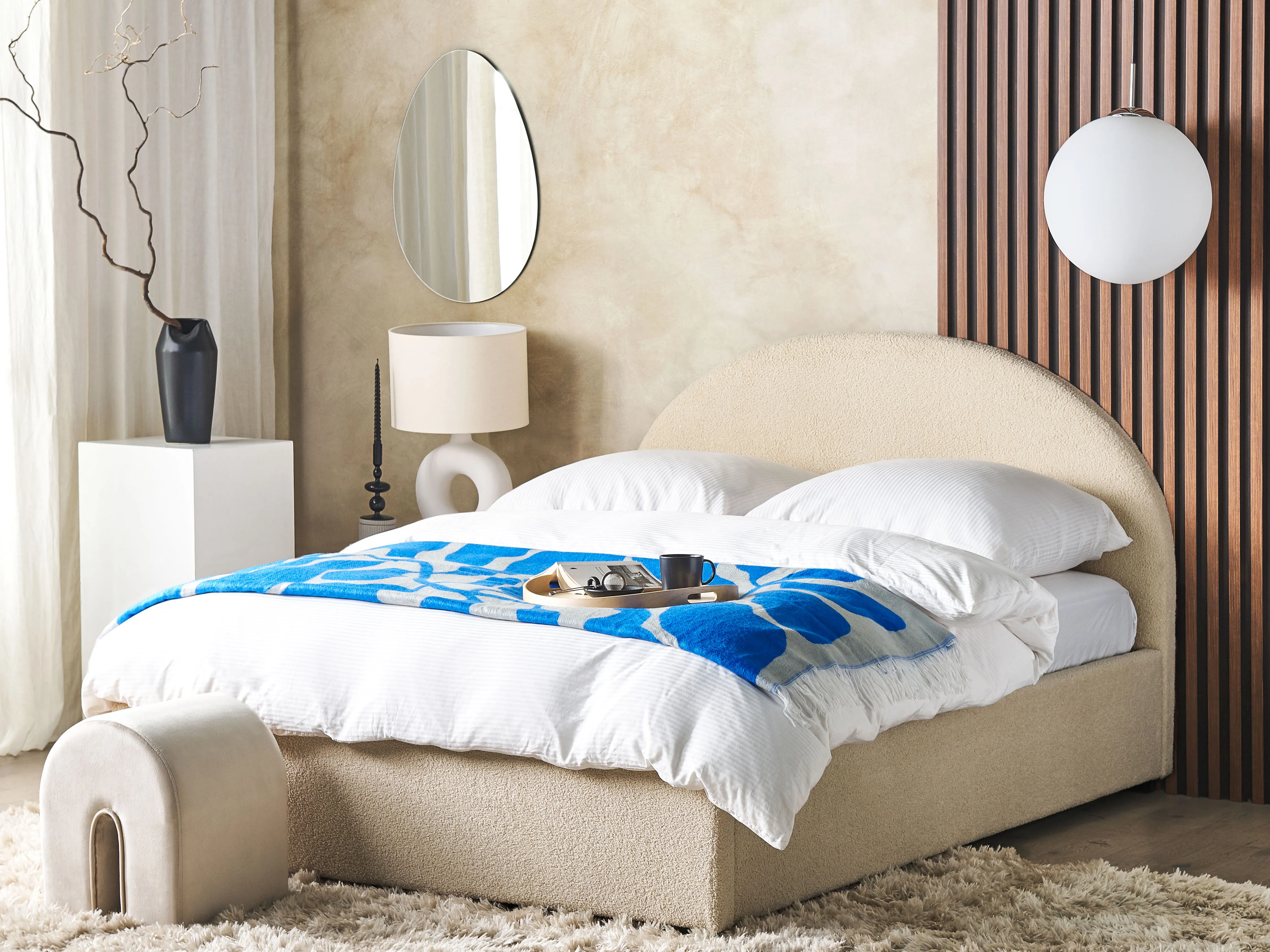 Ottoman Bed Boucle VAUCLUSE 160 x 200 cm (EU King Size) Beige