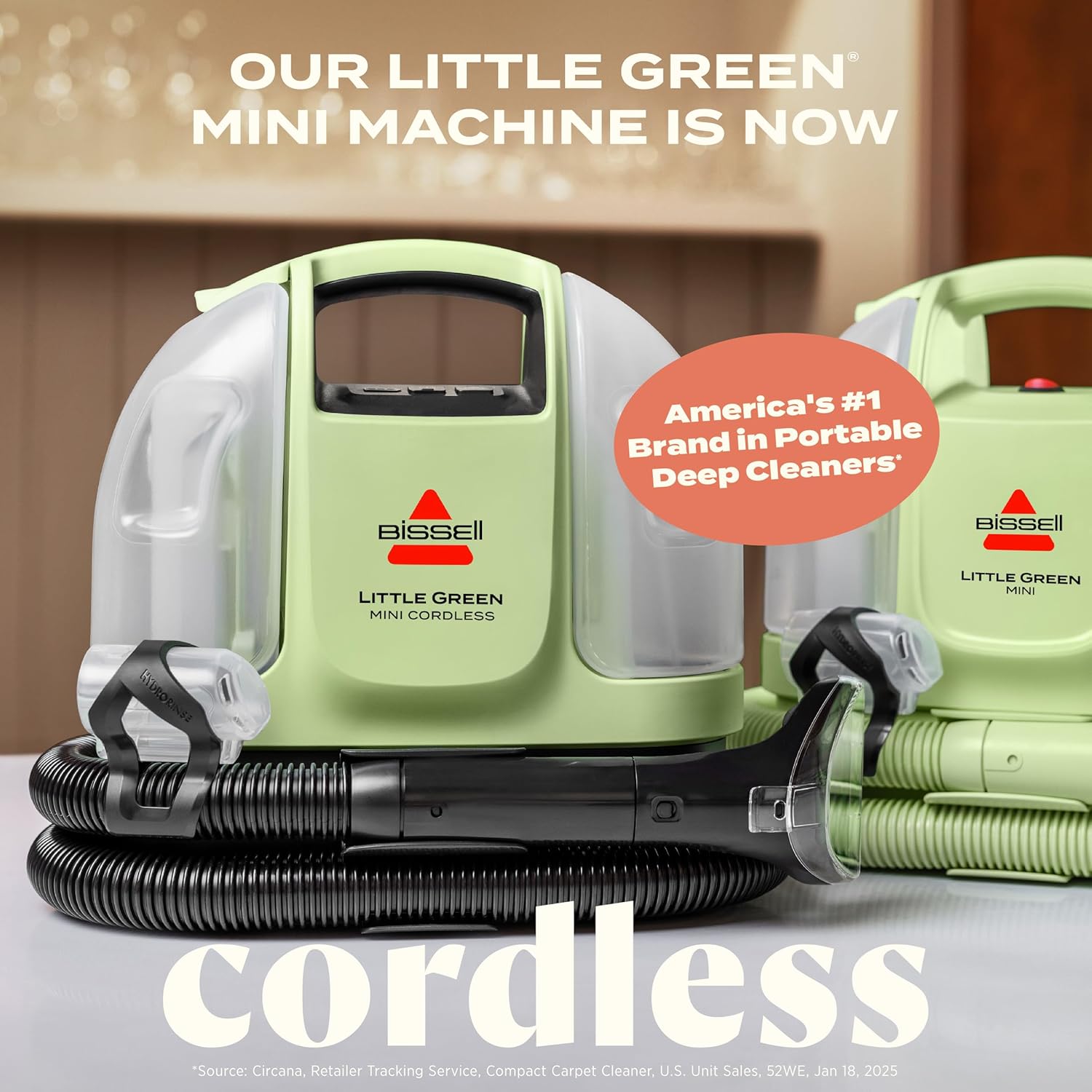 BISSELL Little Green Mini Cordless Portable Carpet and Upholstery Deep Cleaner, Car/Auto Detailer, with HydroRinse Self-Cleaning Tool and 4 Tough Stain Tool, 4015