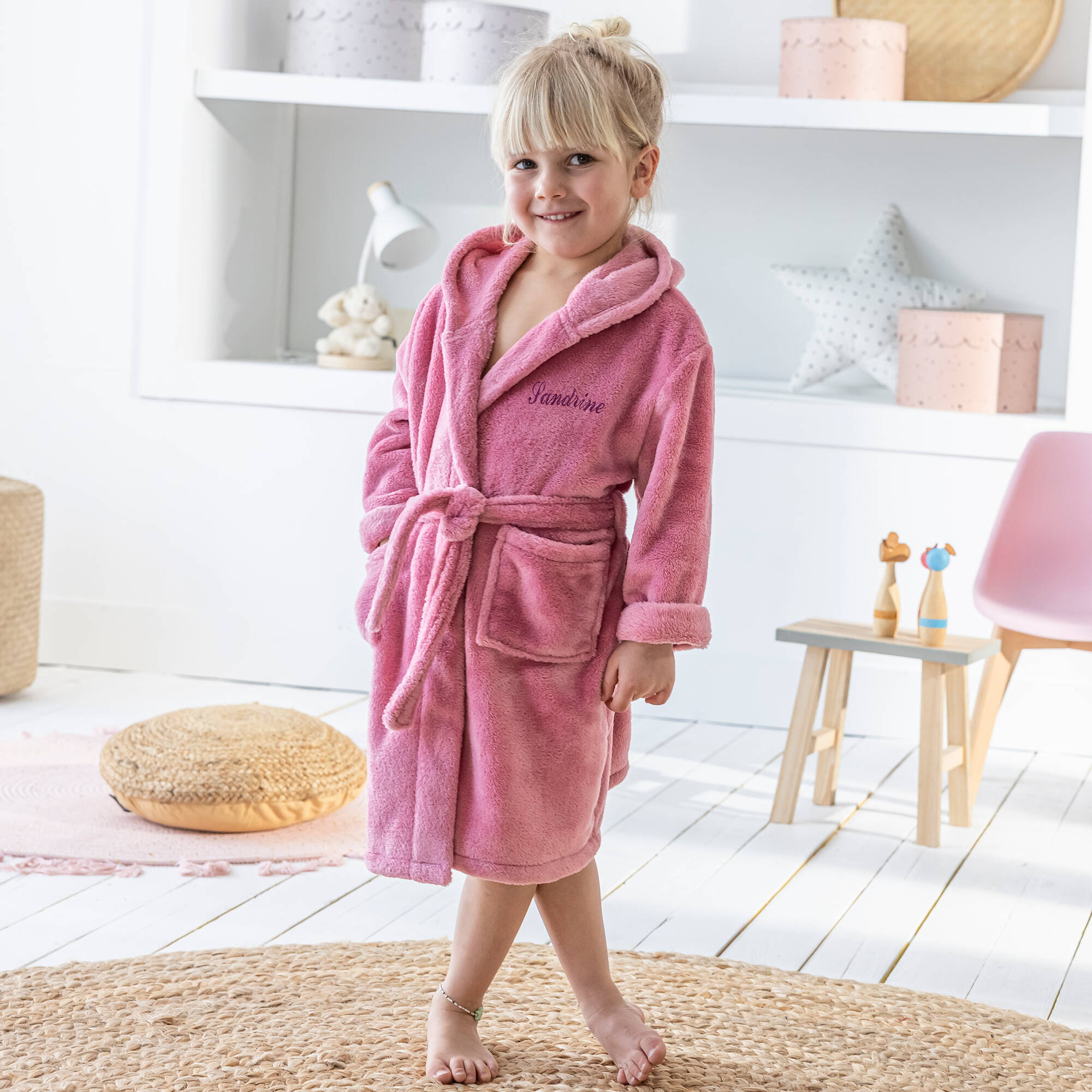Peignoir de bain enfant à capuche licorne personnalisable microfibre