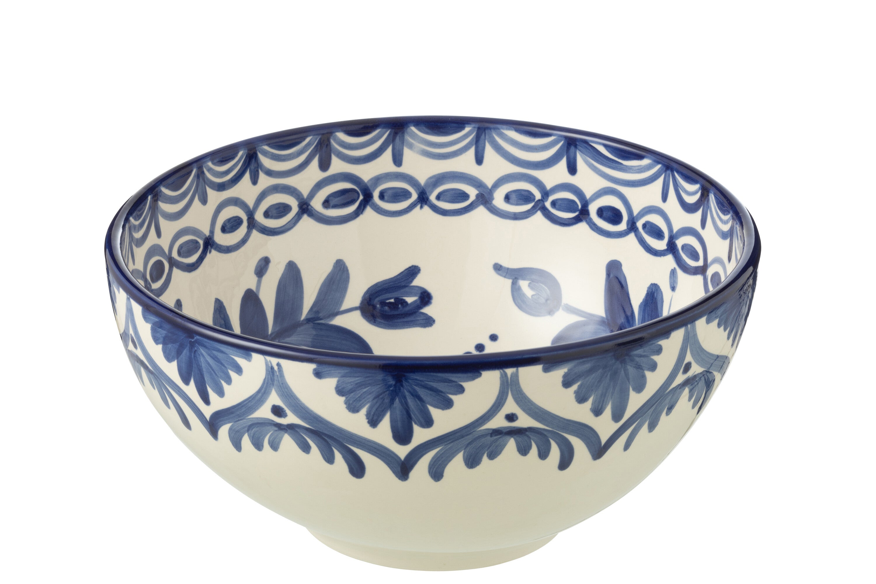 J-Line kom Granada High - keramiek - wit/blauw - large - Ø 28 cm