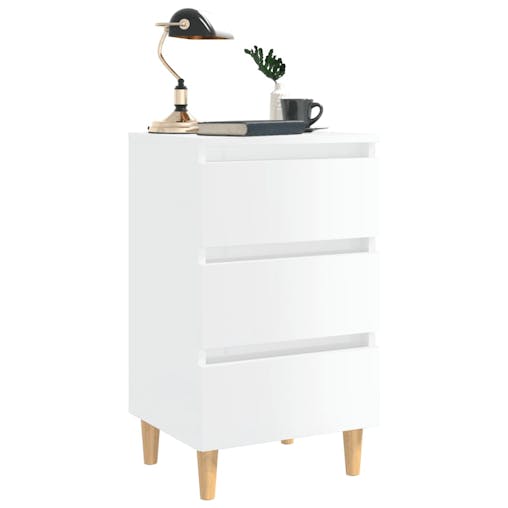 NNEVL Bed Cabinets & Wood Legs 2 pcs High Gloss White 40x35x69cm