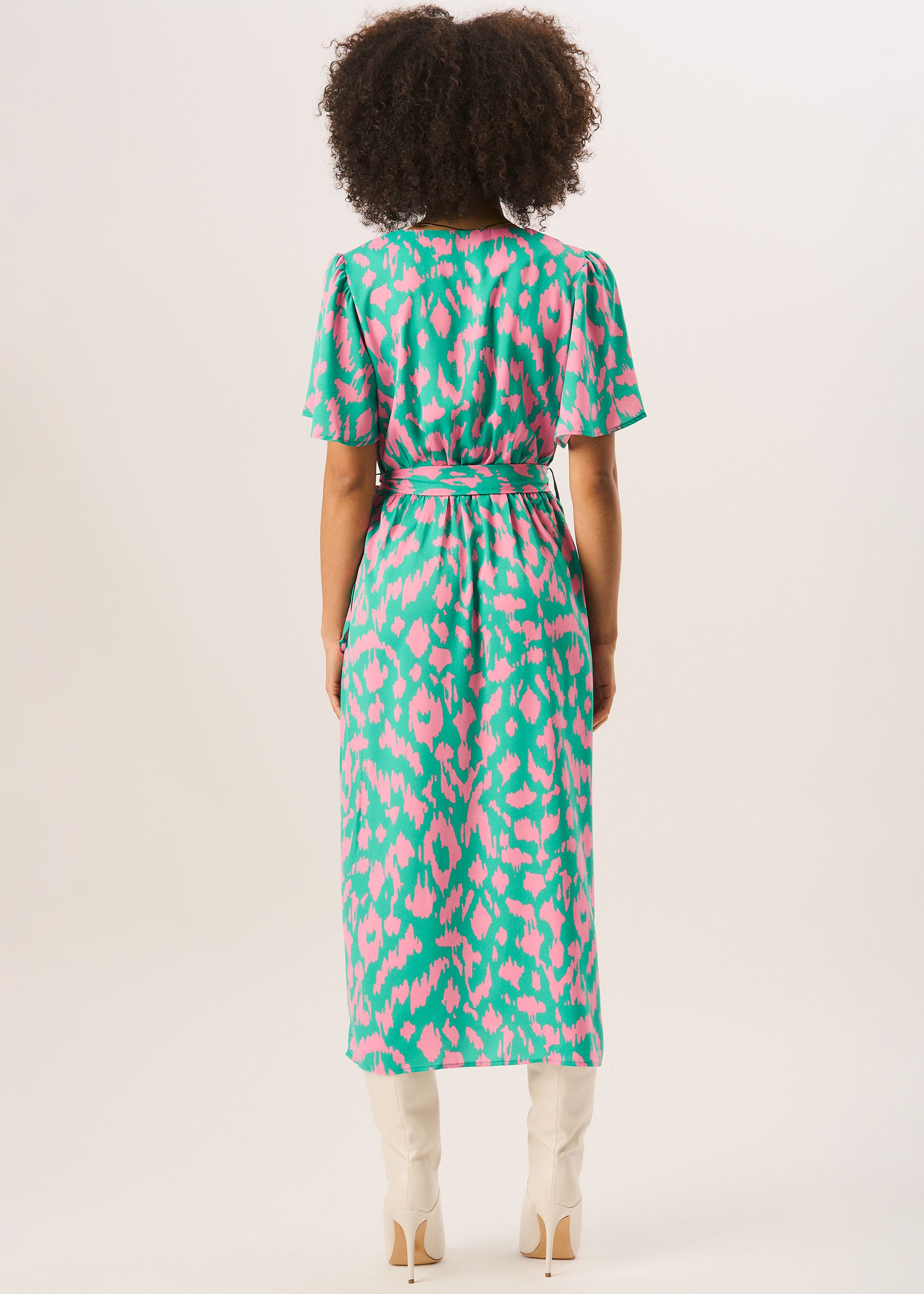 Gini London Green Abstract Print Belted Wrap Dress