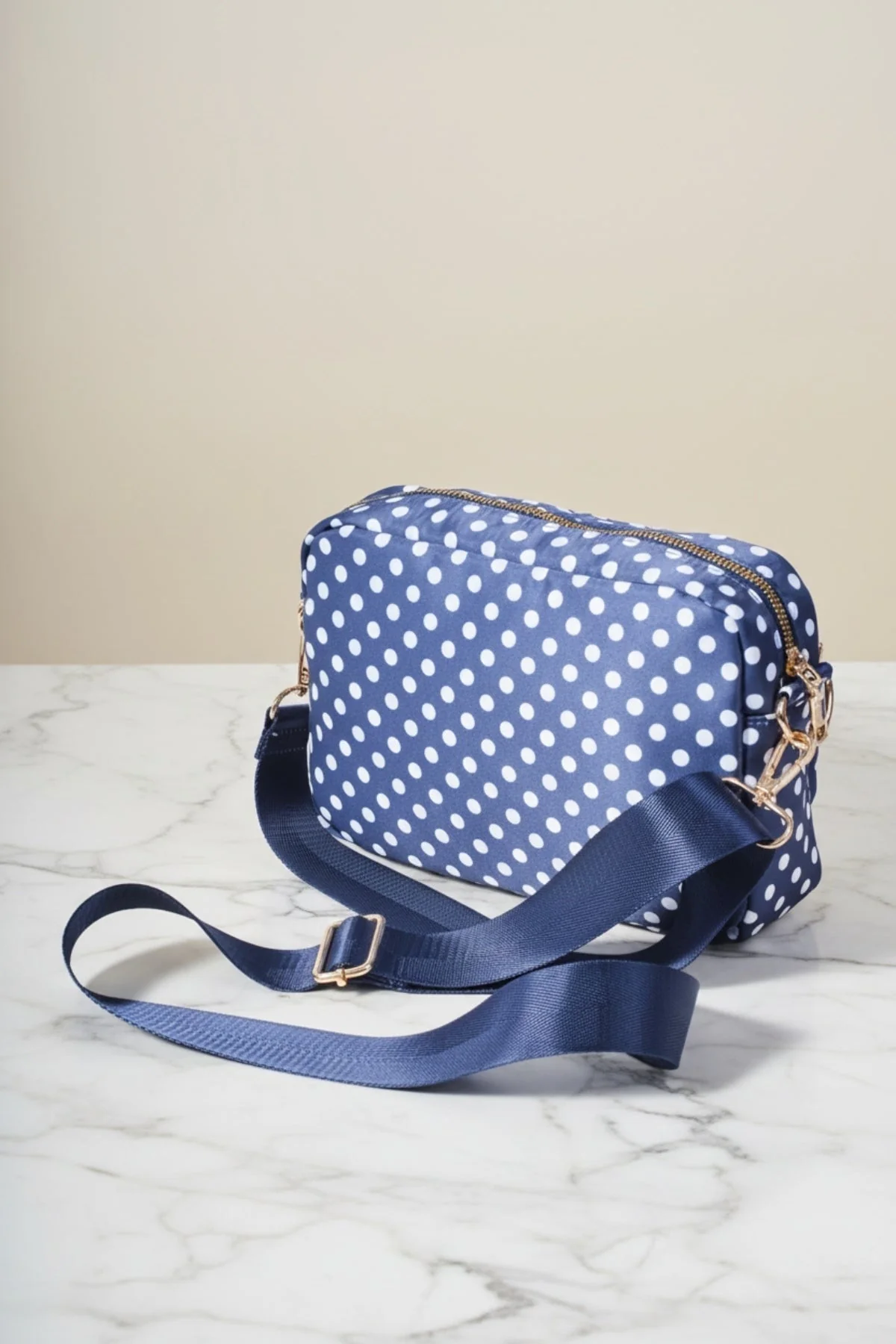 Navy Polka Dot Camera Bag