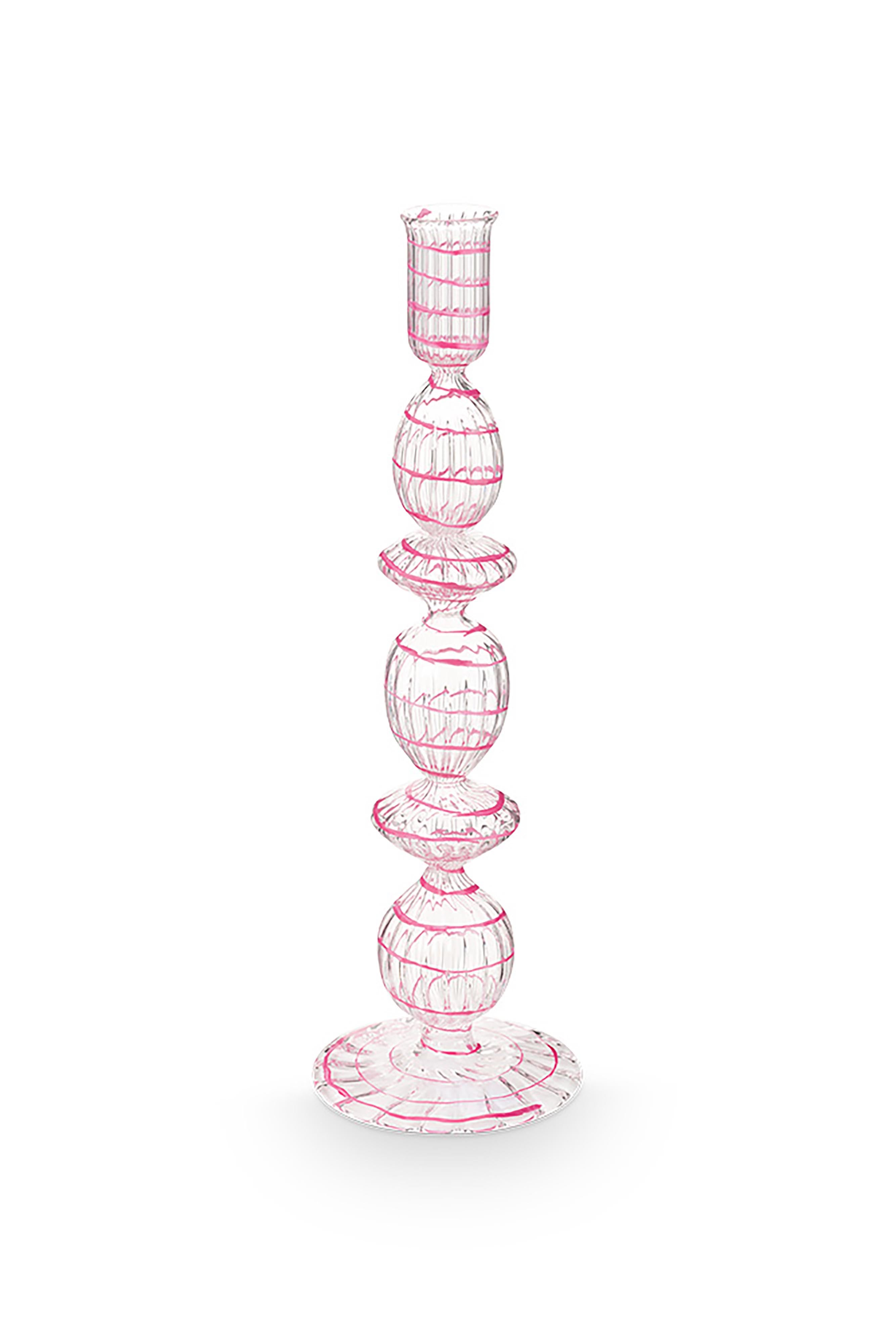 Pip Studio - Kandelaar - Roze - Glas Swirl - 28cm