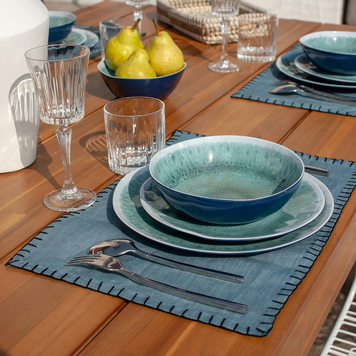 PALERME - Lot de 4 sets de table en lin bleu