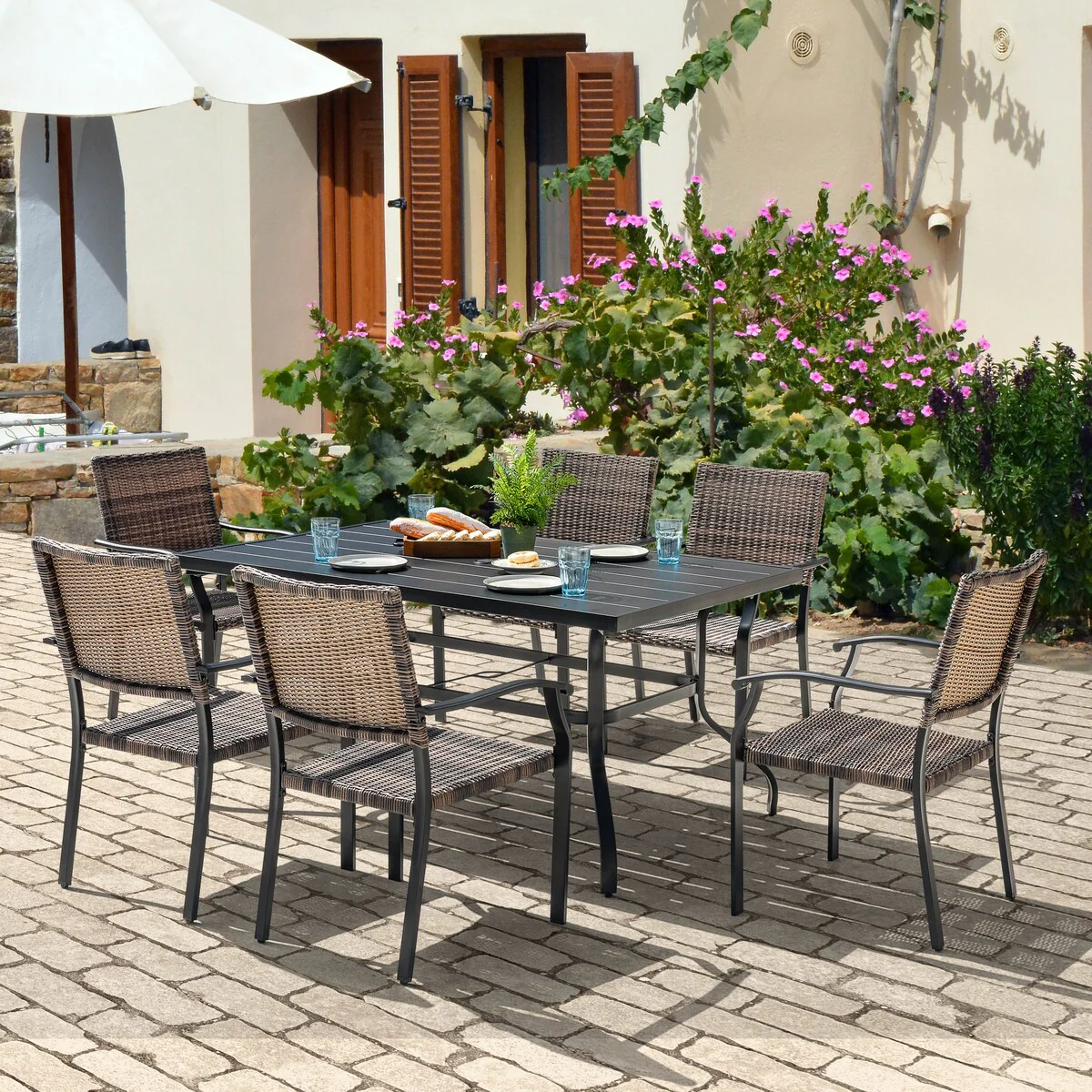 Patio 7-Piece Wicker Dining Set