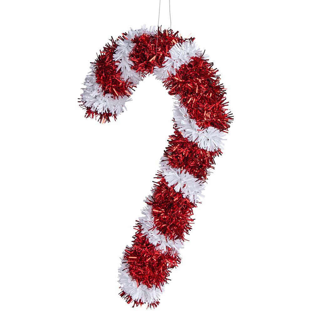 Sucre d'orge rouge et blanc à suspendre H.16 cm