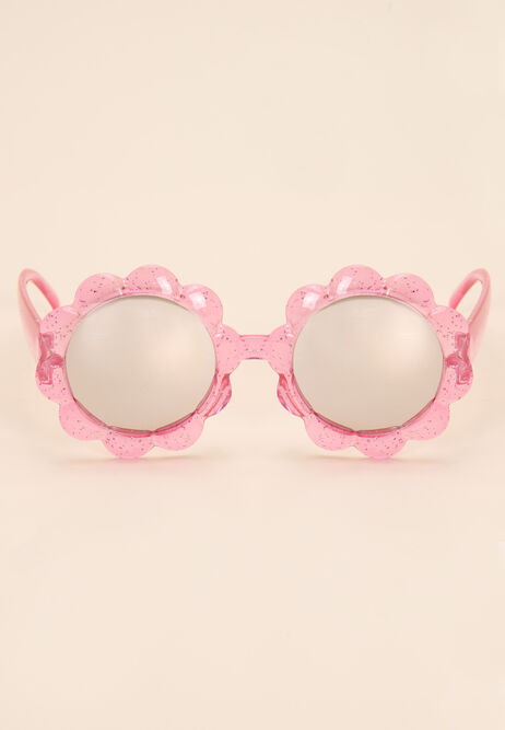 Girls Pink Glitter Flower Sunglasses
