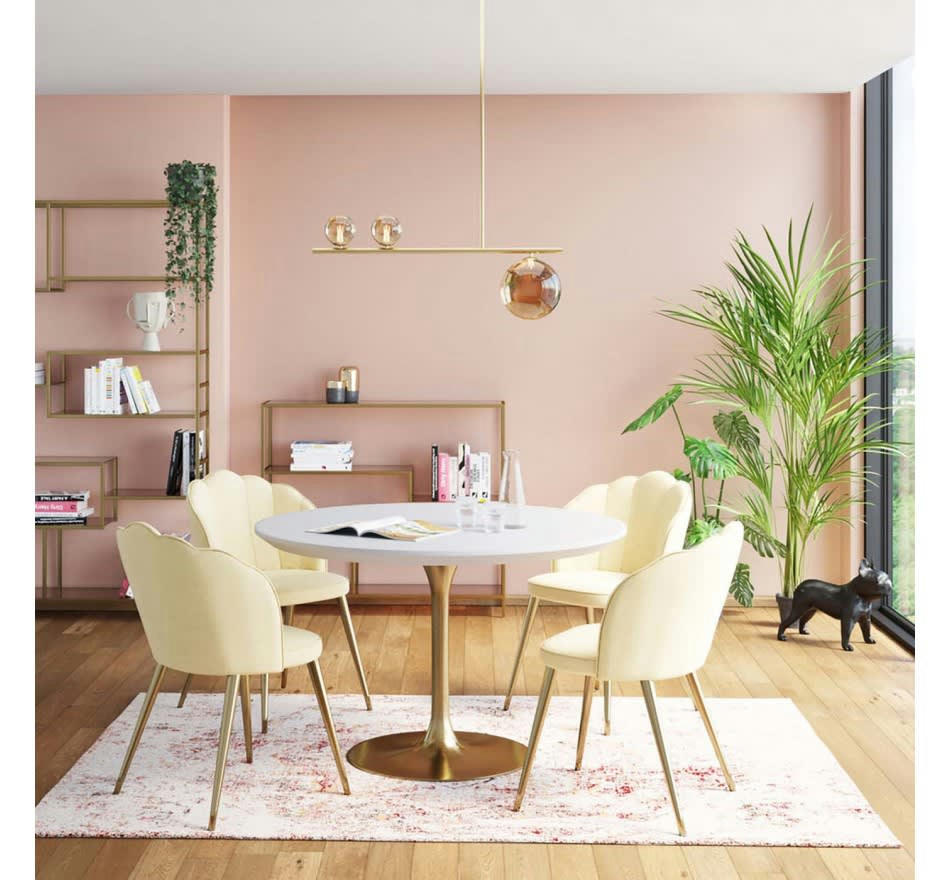 INVITATION - Table à manger 4 personnes ronde blanche et dorée D90