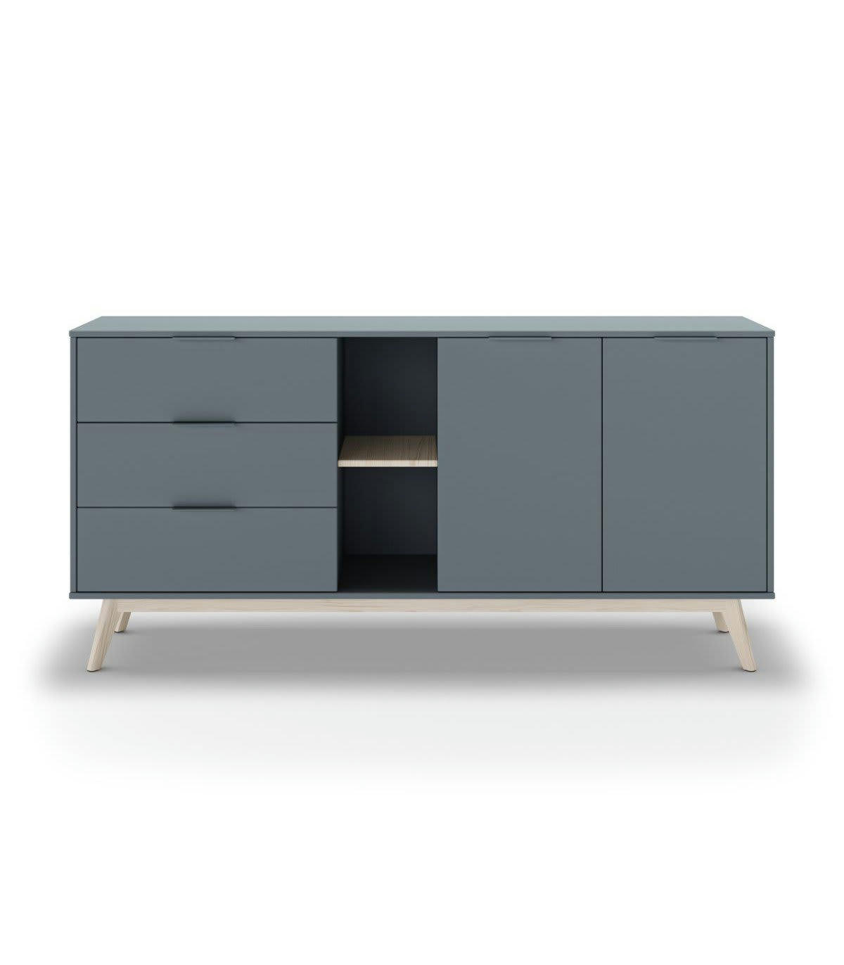 PISCO - Buffet 2 portes, 2 niches, 3 tiroirs vert kaki - L165 cm