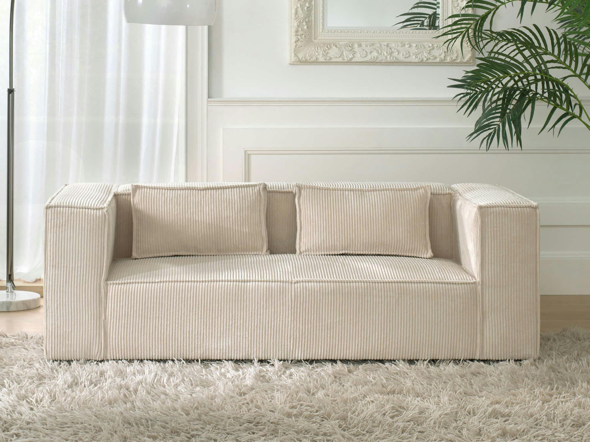 STELLA - Canapé droit 2 places en velours côtelé beige