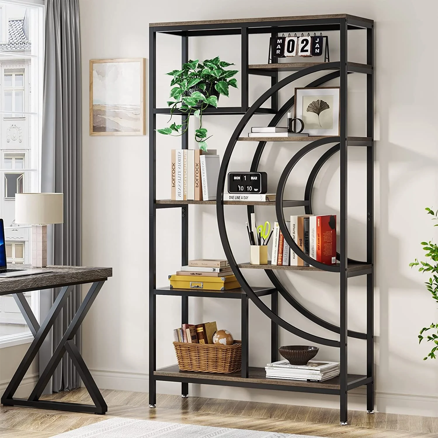 71 inches Geometric Bookcase, 8 Tiers Tall Bookshelves for Home Office