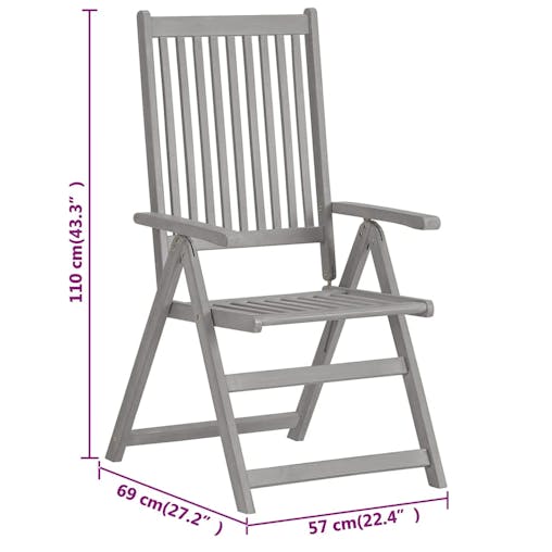 NNEVL Garden Reclining Chairs 8 pcs Grey Solid Wood Acacia