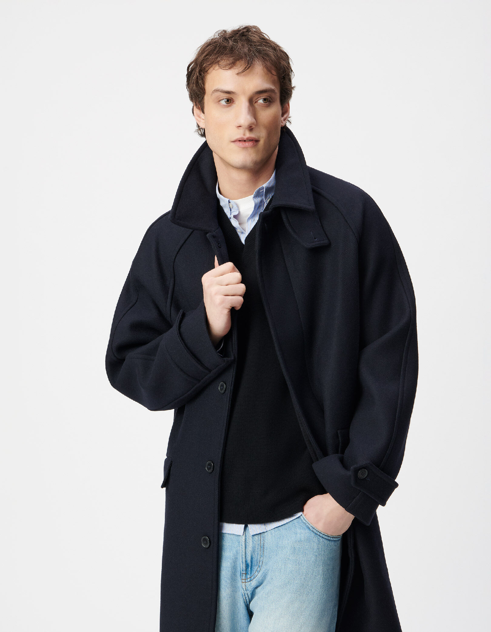 Manteau long bleu marine Homme