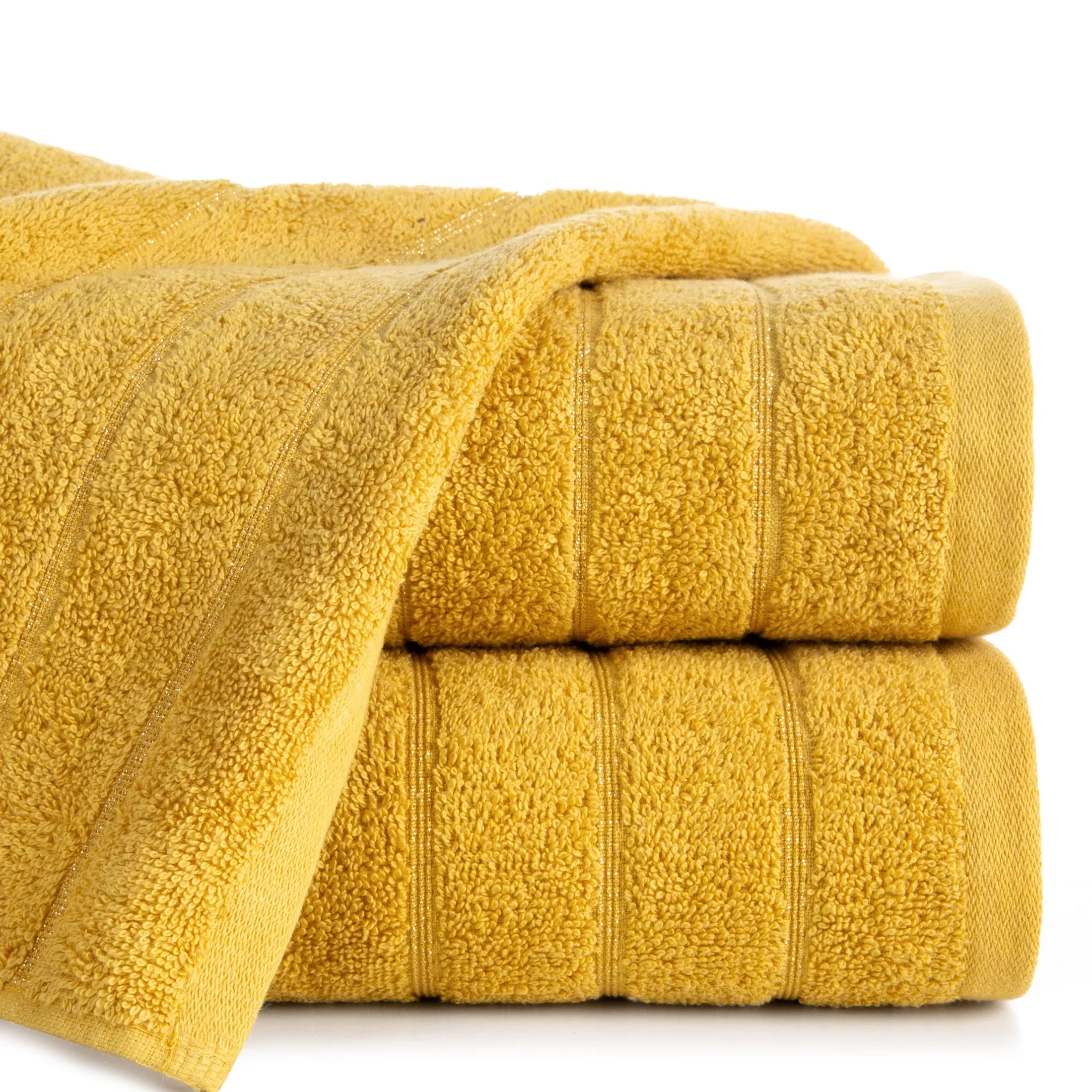 Ręcznik do rąk 30x50 cm bawełniany kolor musztardowy z lśniącymi paseczkami 500 g/m2 DALI