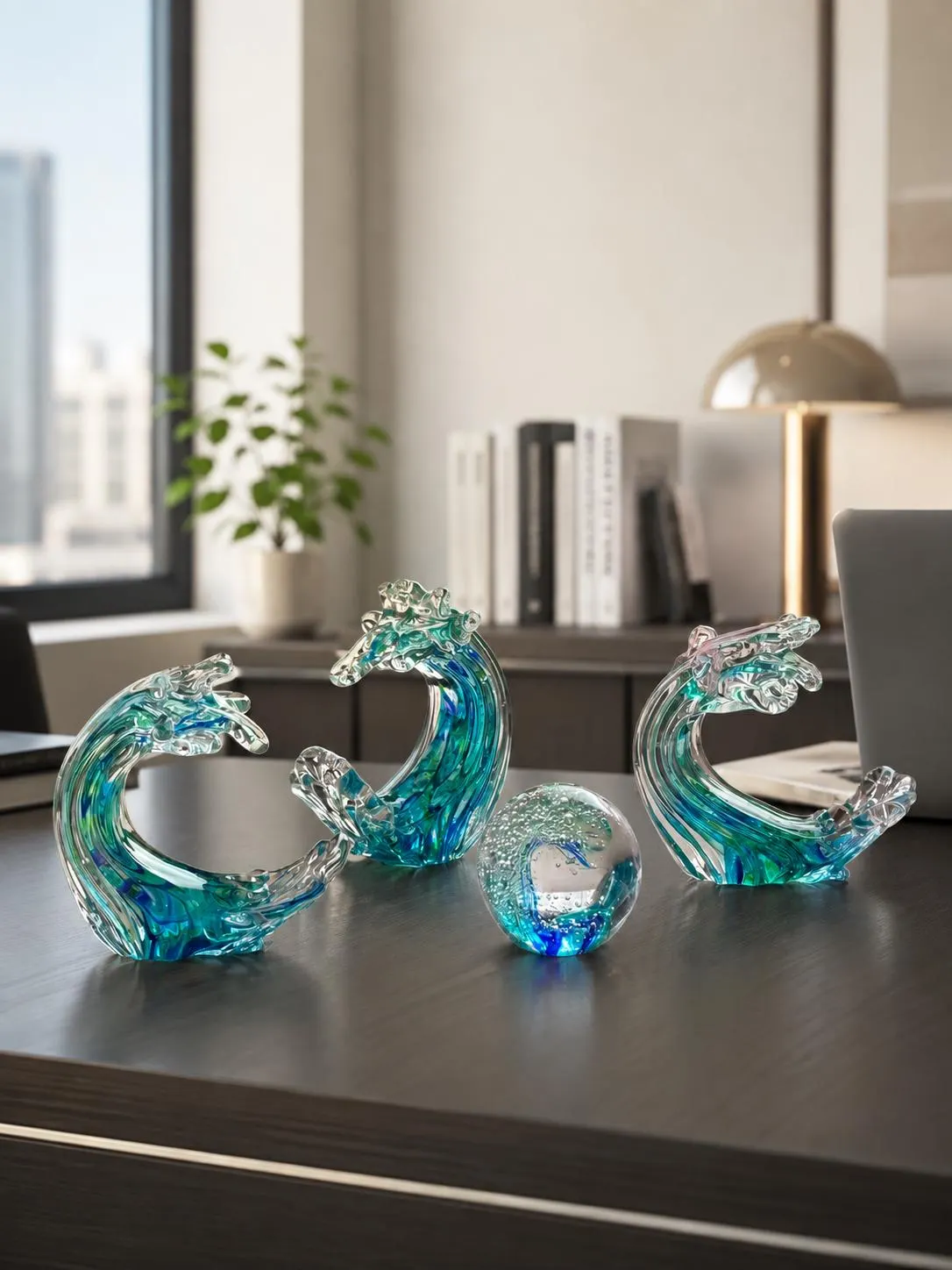 Handmade Glass Ocean Wave Sculpture, Blue Sea Wave Decor, Coastal Home Decor, Ocean Lover Gift, Beach House Decoration, Unique Glass Art