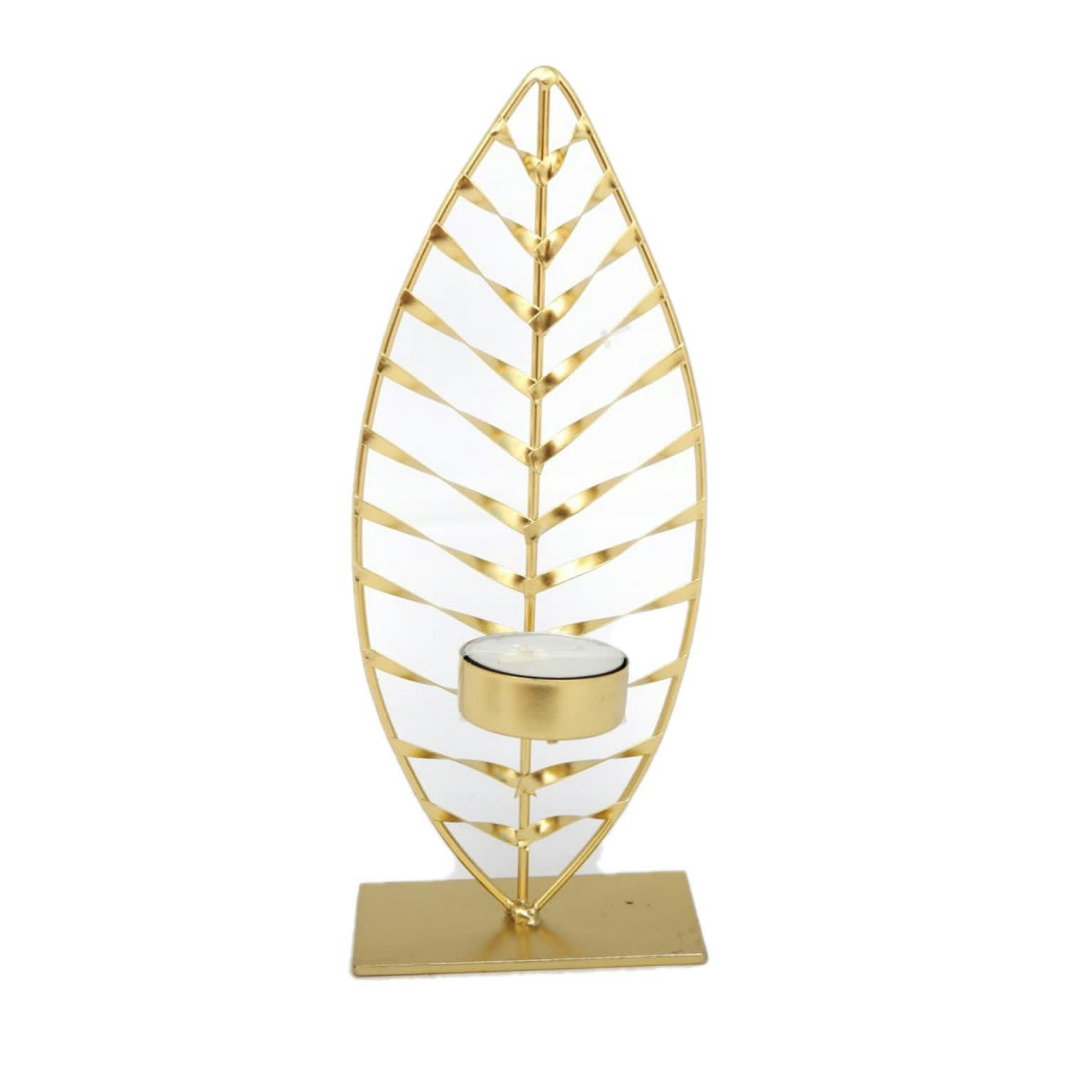 FEUILLE - Bougeoir design en métal feuille l. 9 x h. 22 cm doré